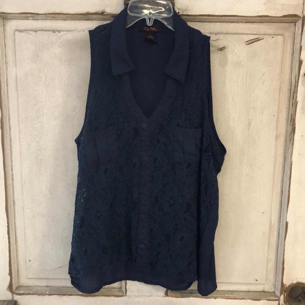 Navy Lace Sleeveless Blouse - Express
